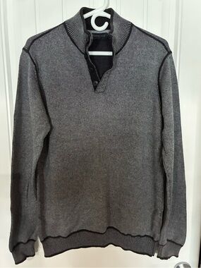 Kenneth Cole Select Charcoal Gray V‑Neck Button Mock Sweater Size Large
